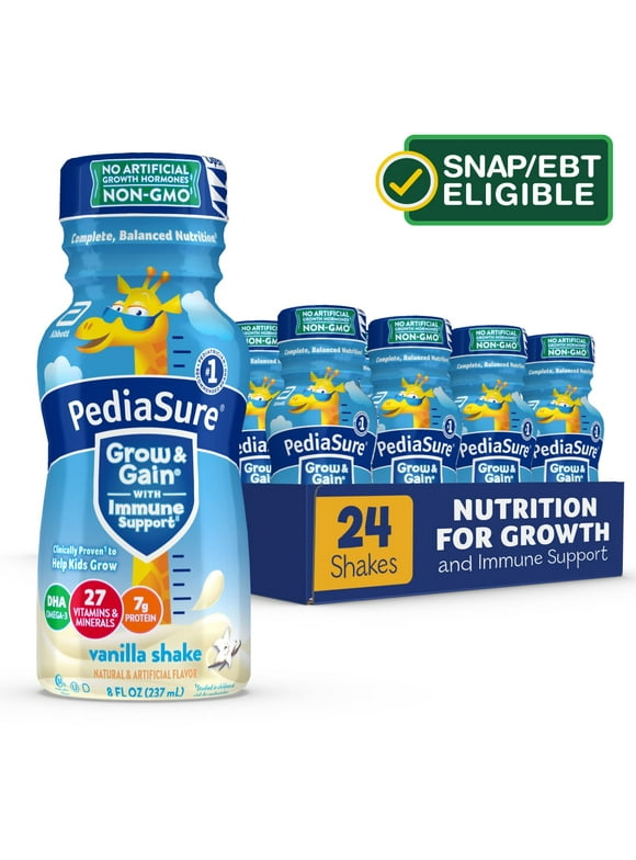 PediaSure Grow & Gain with Immune Support, Kids Protein Shake, 7g Protein, Vanilla 8-fl-oz Bottle, 4-6 Count