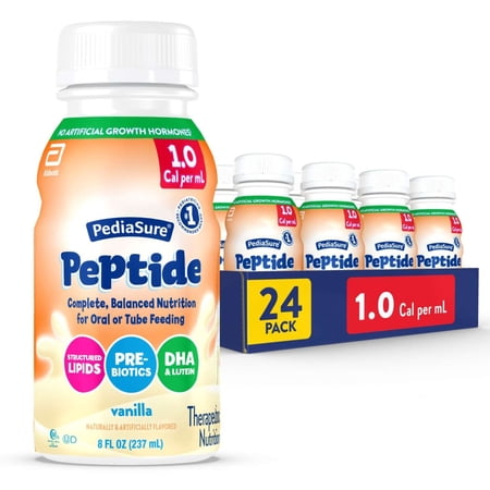 PediaSure Peptide 1.0 Cal, Peptide-Based Formula, Vanilla, 8-fl-oz Bottle, Pack of 24