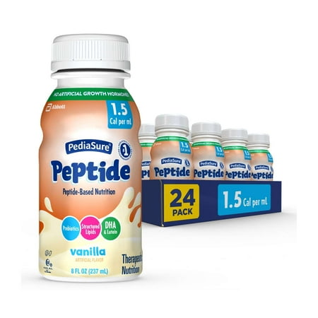 PediaSure Peptide 1.5 Cal, Peptide-Based Formula, Vanilla, 8-fl-oz Bottle, Pack of 24