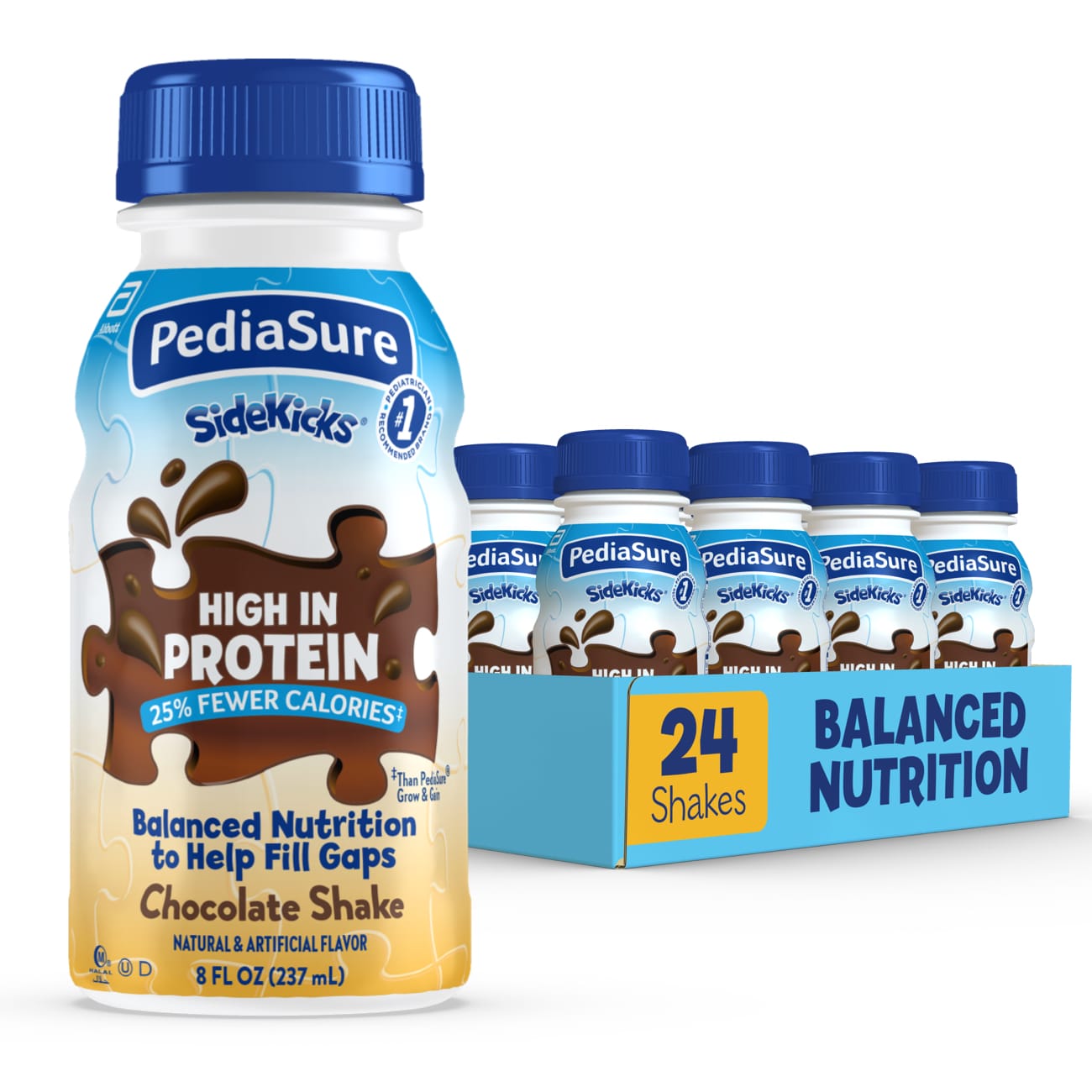 PediaSure SideKicks, 24 Shakes, Kids Protein Shake to Help Kids Grow, Chocolate, 8 fl oz - image 1 of 8