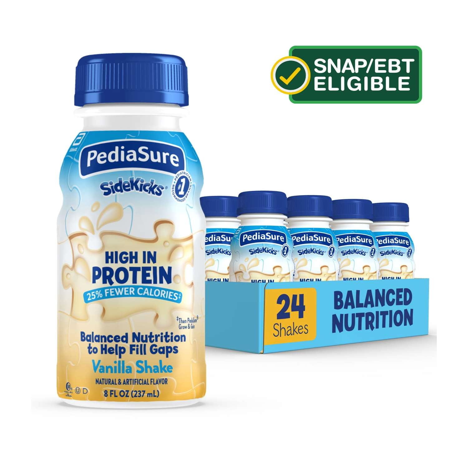 PediaSure SideKicks, Kids Protein Shake, Vanilla, 8 fl oz, Pack of 24