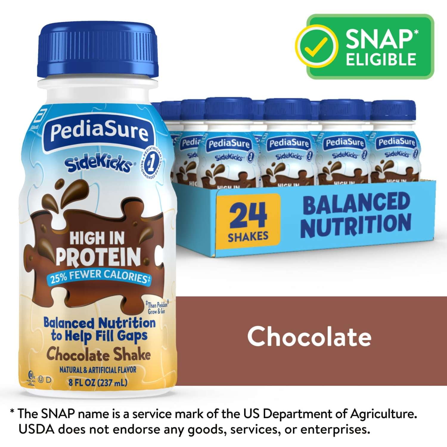 PediaSure SideKicks, Kids Protein Shake, Chocolate, 8-fl-oz Bottle, Pack of 24
