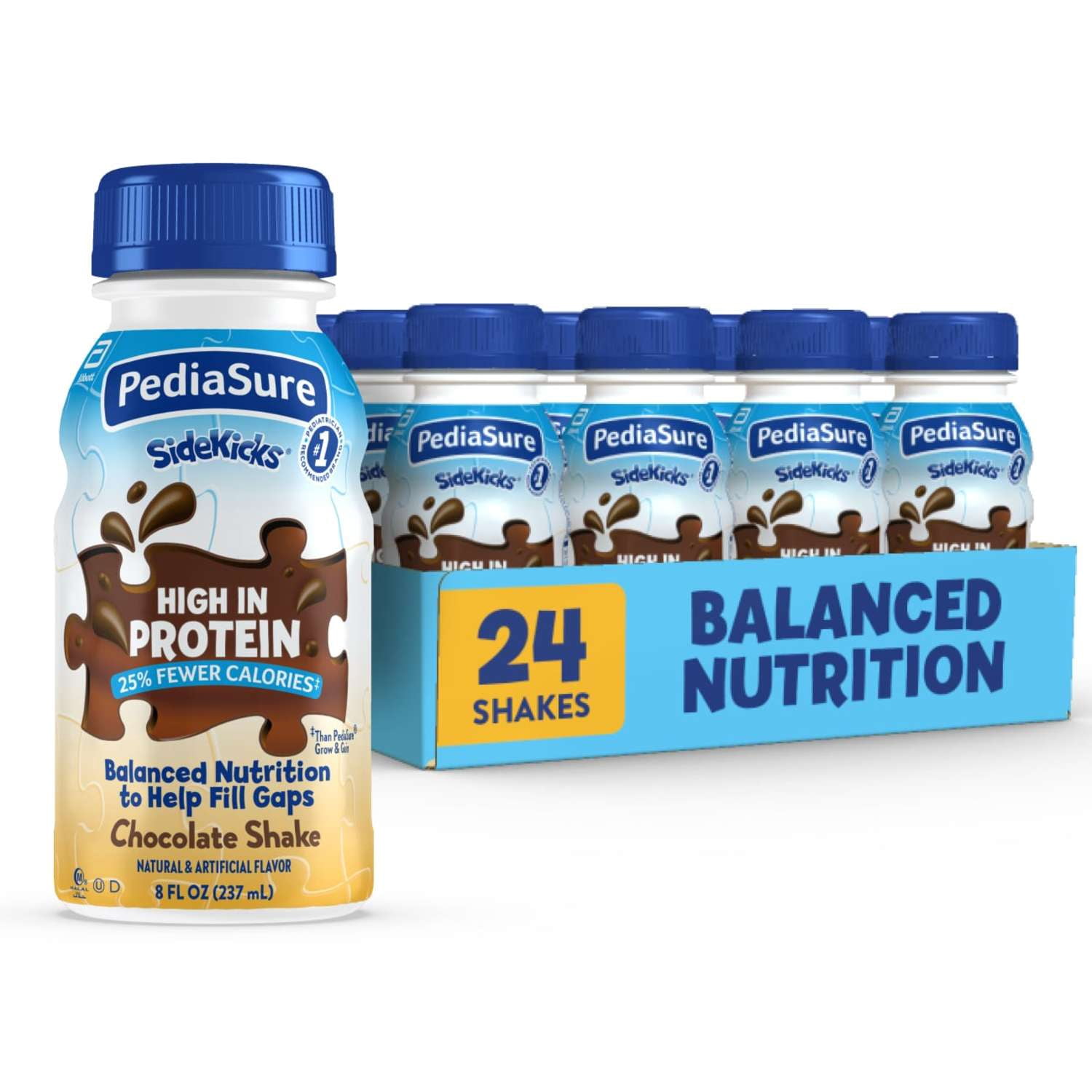 PediaSure SideKicks, Kids Protein Shake, Chocolate, 8-fl-oz Bottle, Pack of 24
