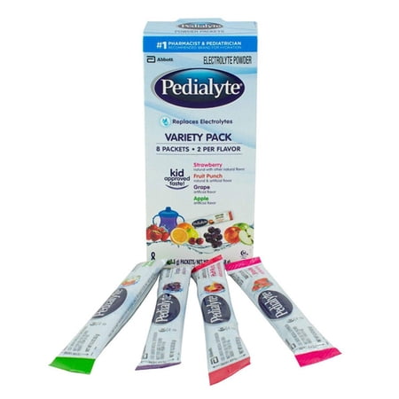 Pedialyte - 19355 Electrolyte Powder Packs Are a Convenient & Portable Way to Quickly Replenish Lost Fluids & Electrolytes to Help Prevent Dehydration, Just Add Water, 8 Powder Packs, Variety Pack