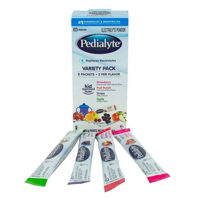 Pedialyte - 19355 Electrolyte Powder Packs Are a Convenient & Portable Way to Quickly Replenish Lost Fluids & Electrolytes to Help Prevent Dehydration, Just Add Water, 8 Powder Packs, Variety Pack