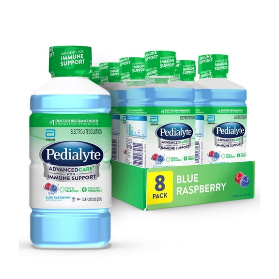 Pedialyte AdvancedCare Electrolyte Solution, Blue Raspberry, 1 Liter, Pack of 8