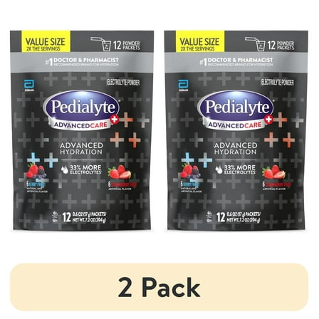 (2 pack) Pedialyte AdvancedCare Plus Electrolyte Powder, Variety Pack: Berry Frost and Strawberry Freeze, 12 Powder Packets
