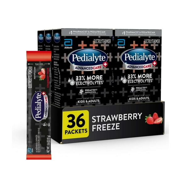 Pedialyte AdvancedCare Plus Electrolyte Powder, Strawberry Freeze, 36 Powder Packet