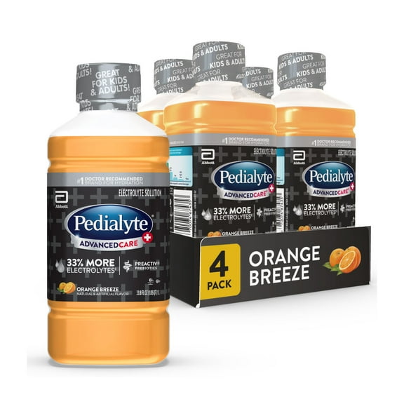 Pedialyte AdvancedCare Plus Electrolyte Drink, Orange Breeze, 1 Liter, Pack of 4