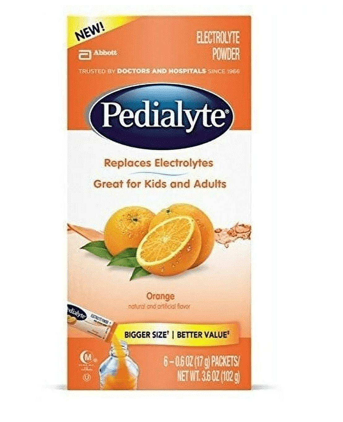 Pedialyte Electrolyte Orange Powder, .6 oz, Pack of 6