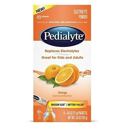 Pedialyte Electrolyte Orange Powder, .6 oz, Pack of 6