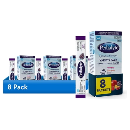 (8 pack) Pedialyte Electrolyte Powder, Variety Pack: Grape, Strawberry, Fruit Punch, and Apple, 8 Powder Packets