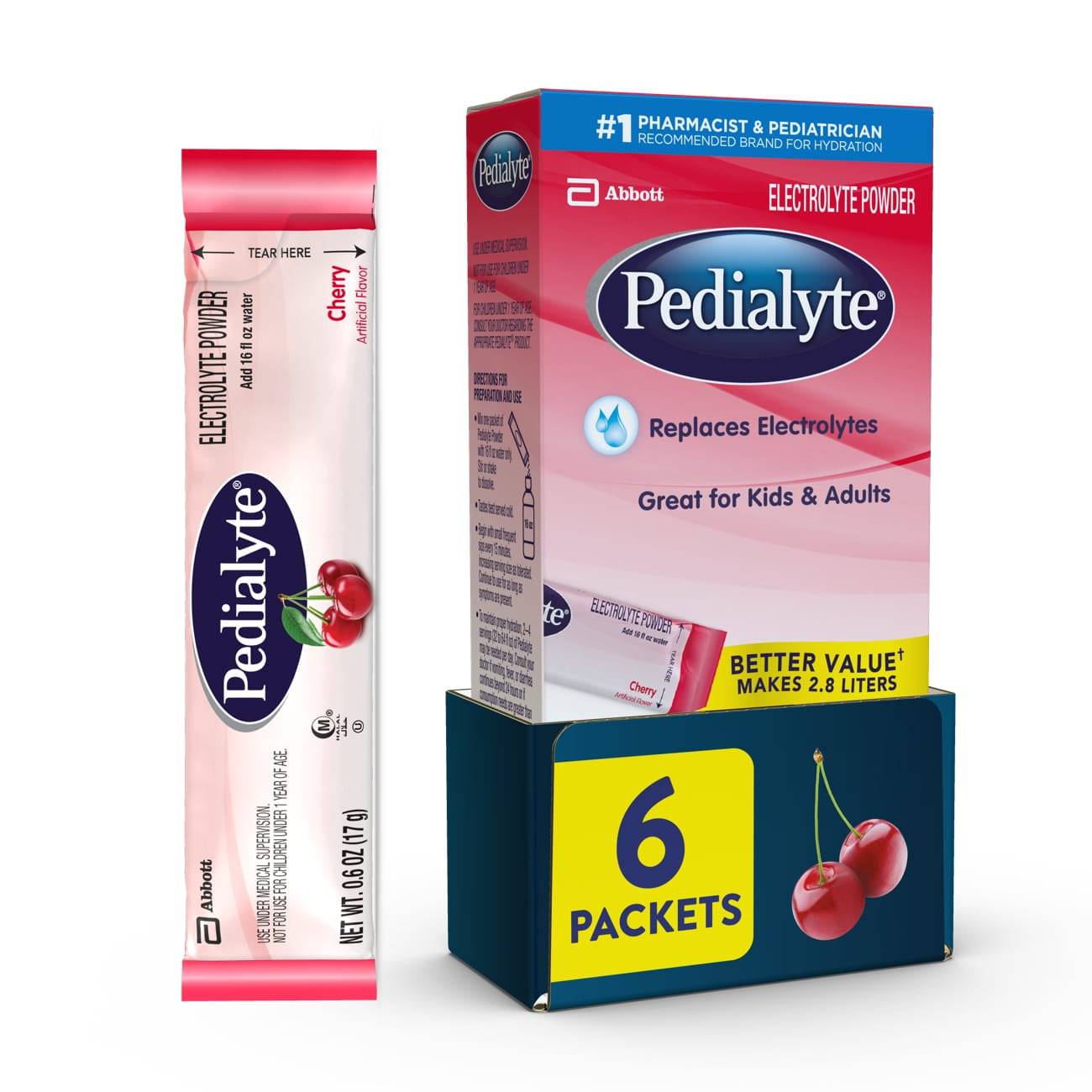 Pedialyte Electrolyte Powder Packets, Cherry, Hydration Drink, 6 Single-Serving Powder Packets