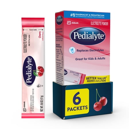 Pedialyte Electrolyte Powder Packets, Cherry, Hydration Drink, 6 Single-Serving Powder Packets