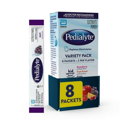 Pedialyte Electrolyte Powder, Variety Pack: Grape, Strawberry, Fruit Punch, and Apple, 8 Powder Packets