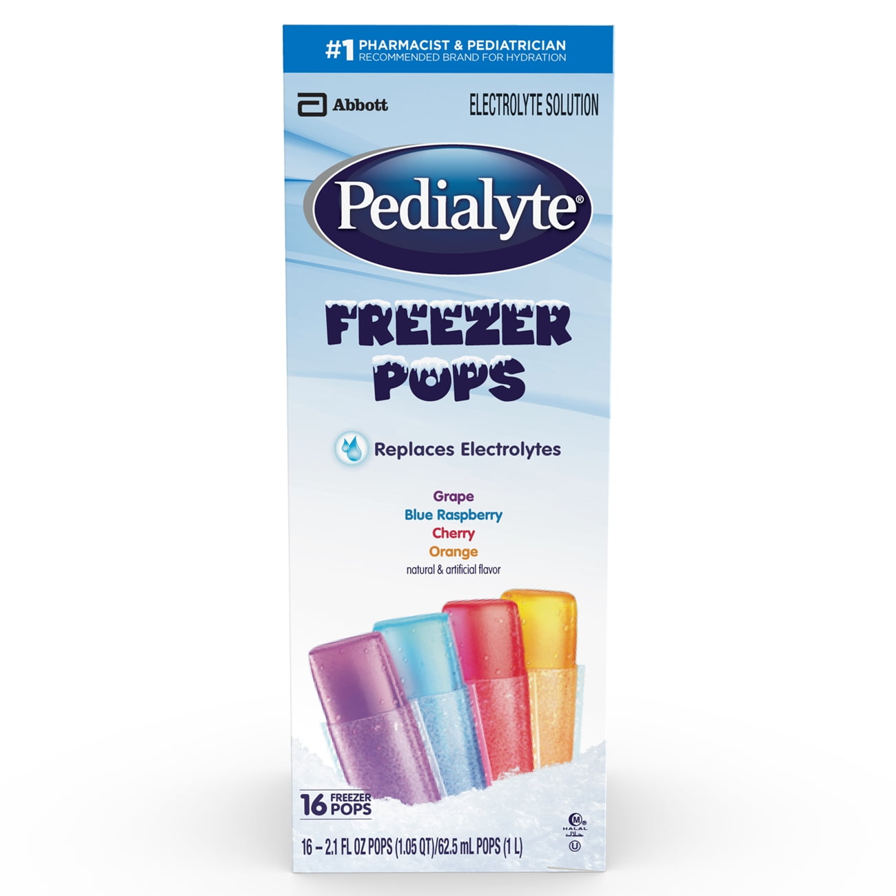 Pedialyte Electrolyte Solution Freezer Pops, Variety Pack, Pack of 16