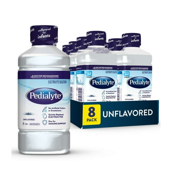 Pedialyte Electrolyte Drink, For Kids & Adults, Unflavored, 1 Liter, Pack of 8