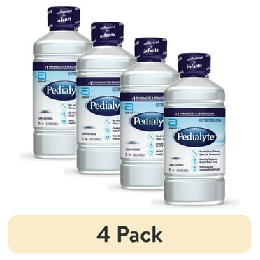 (4 pack) Pedialyte Electrolyte Solution, Unflavored, Hydration Drink, 1 Liter
