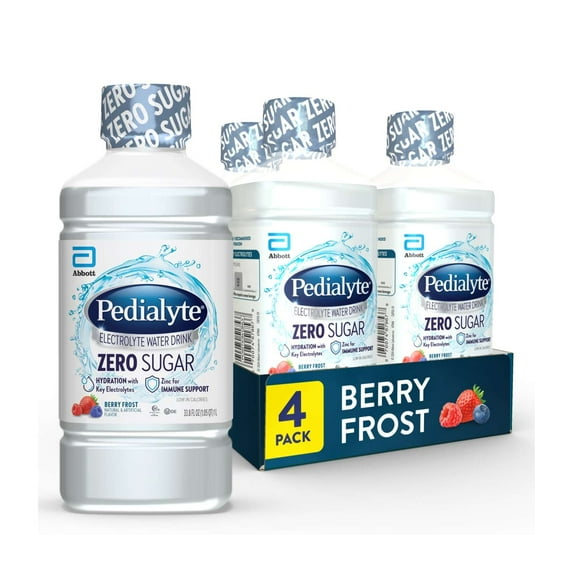 Pedialyte Electrolyte Water With Zero Sugar, Berry Frost, 1 Liter, Pack of 4