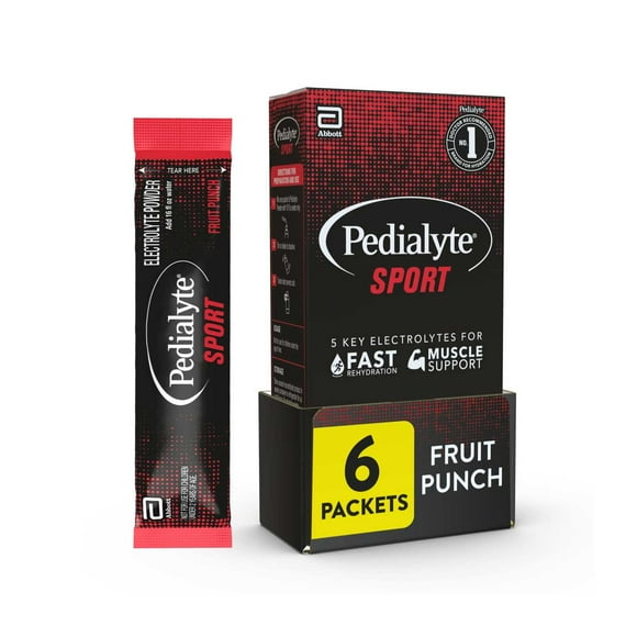Pedialyte Sport Electrolyte Powder, Fruit Punch, 6 Powder Packets
