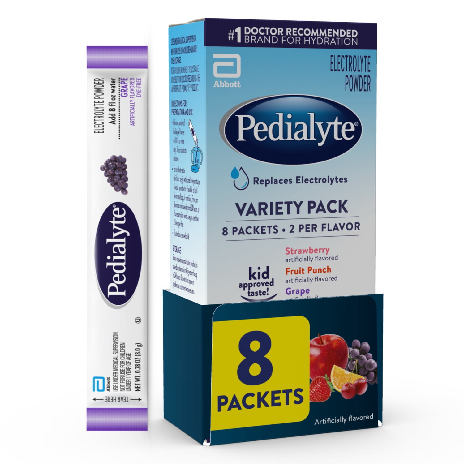 Pedialyte Electrolyte Powder, Grape, 8 Powder Packets