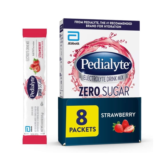 Pedialyte Electrolyte Drink Mix With Zero Sugar, Strawberry, 8 Powder Packets