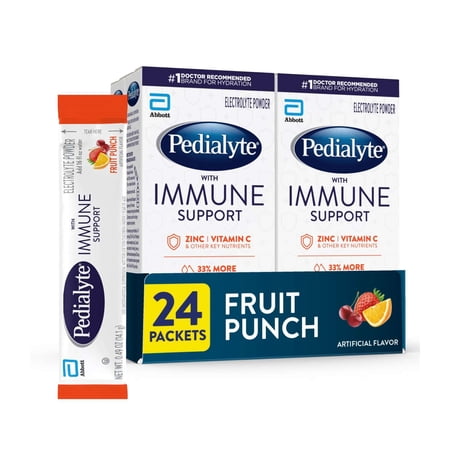 Pedialyte with Immune Support, Electrolyte Drink Powder, Fruit Punch | 24 Powder Packets