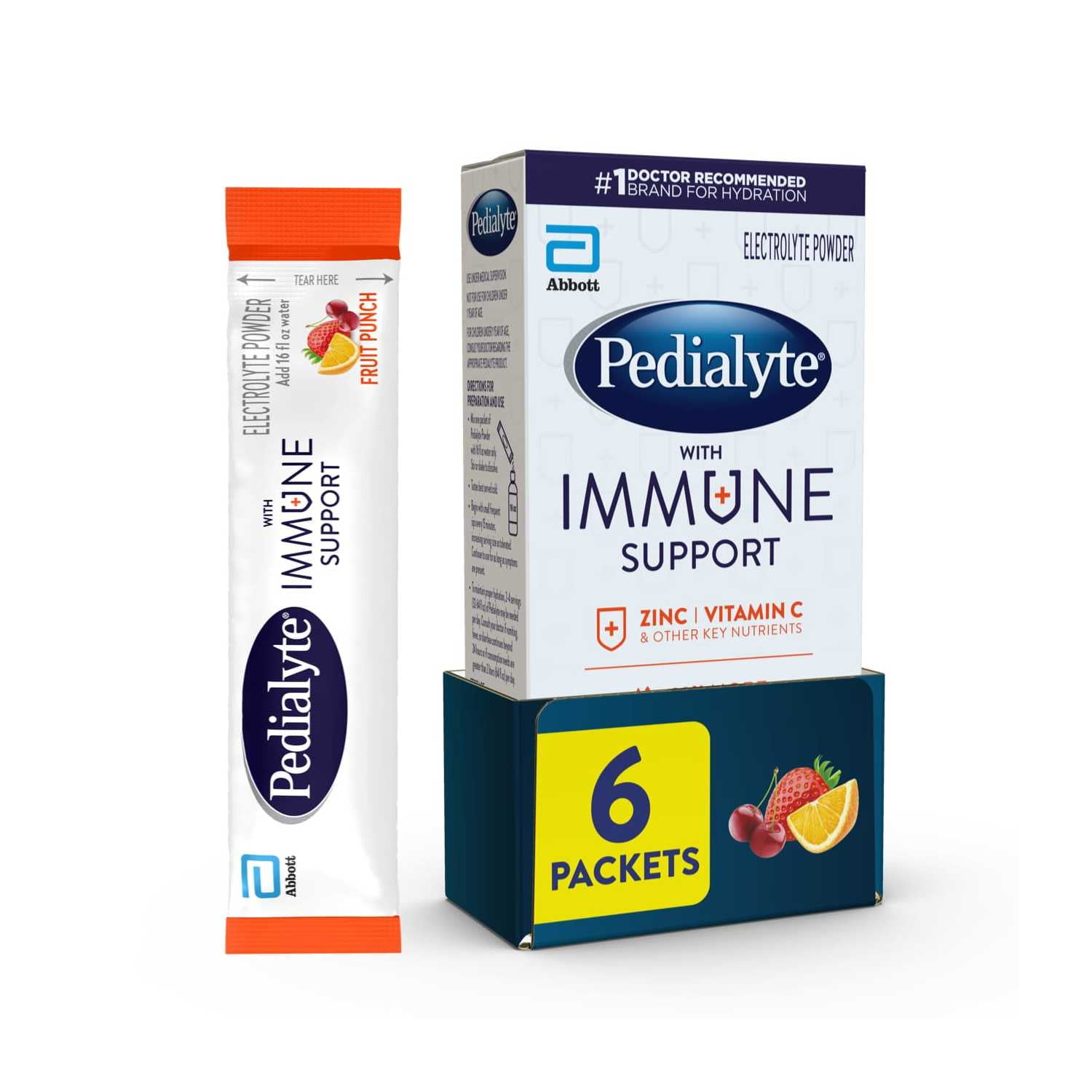 Pedialyte with Immune Support, Fruit Punch, Powder Packets, 6 Count