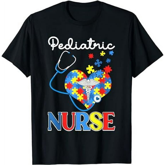 Pediatric Nurse Autism Day Love Heart Stethoscope Nursing T-Shirt