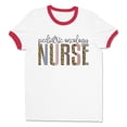 thumbnail image 1 of Pediatric Oncology Nurse Leopard Print Ringer Tee Shirt Unisex 2X-Large White/Red, 1 of 5