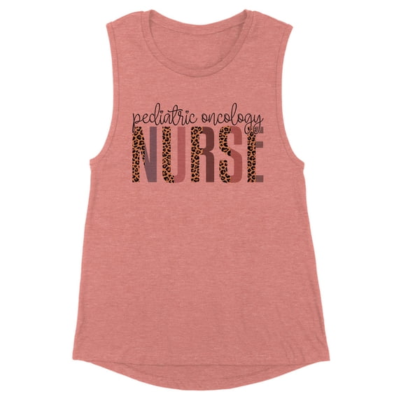 Pediatric Oncology Nurse Leopard Print Women's Muscle Tank 2X-Large Desert Pink