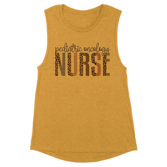 Pediatric Oncology Nurse Leopard Print Women's Muscle Tank X-Small Antique Gold