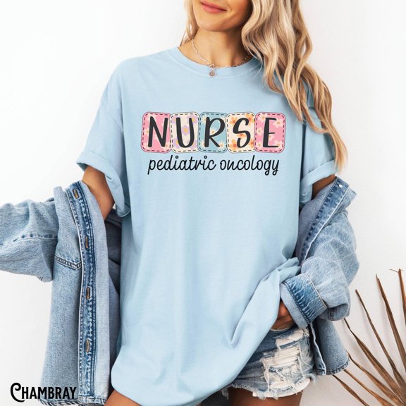 Pediatric Oncology Peds Onc Nurse Doctor Daisy Blocks Rn Cancer Nurse T-Shirt All Size S-3XL