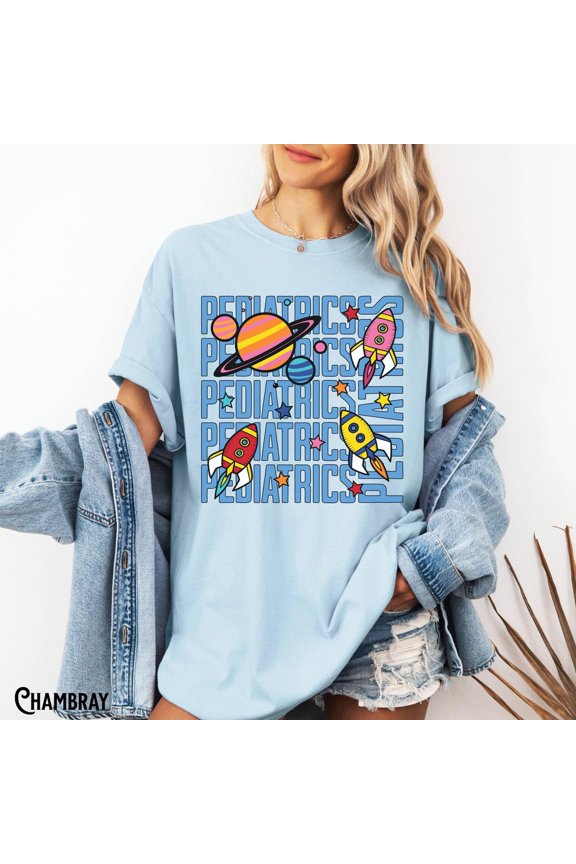 Pediatrics Peds Nurse Pediatrics Rn Picu Doctor Outer Space Rocket Planets T-Shirt All Size S-3XL