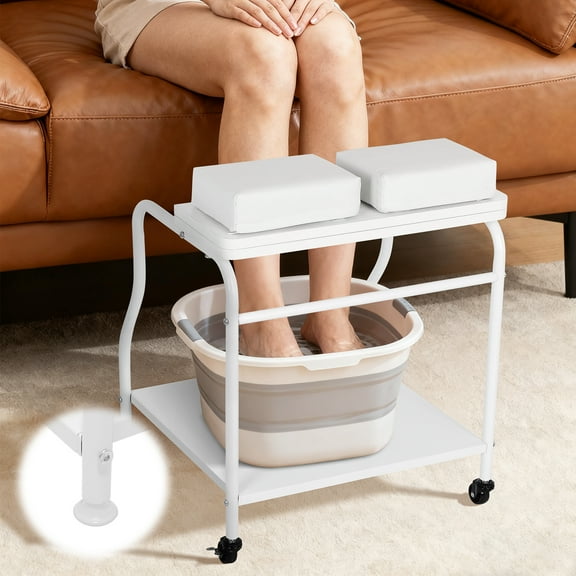 Pedicure Cart with Foot Rest, Portable Salon Nail and Foot Bath Spa Rolling Cart, Pedicure Foot Rest for Manicure Massage Station with Comfortable Cushion Footrest Stool
