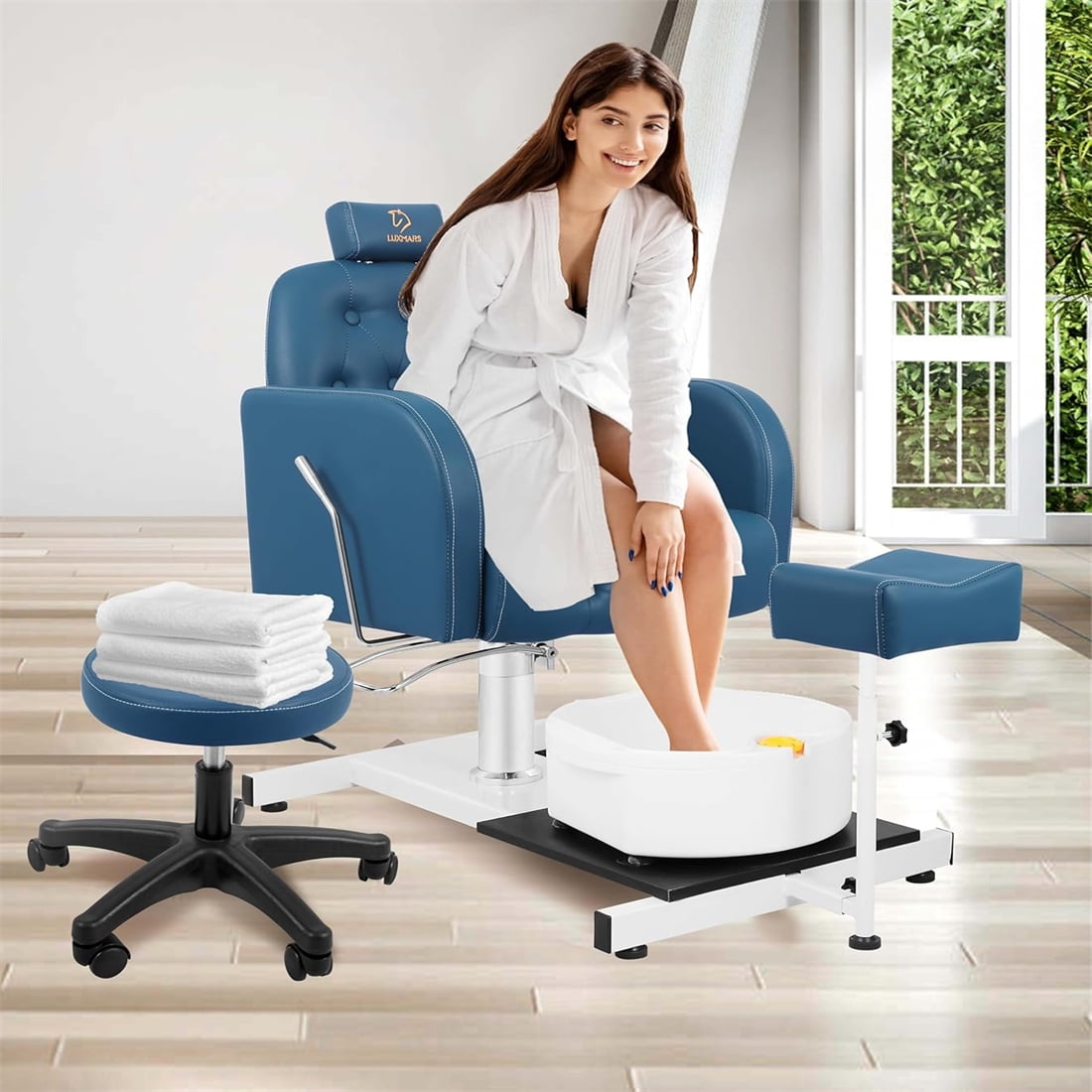 FAYEAN Adjustable Pedicure Station with Footrest and Stool, 360° Swivel No Plumbing Nail Salon Chair for Manicure Pedicure