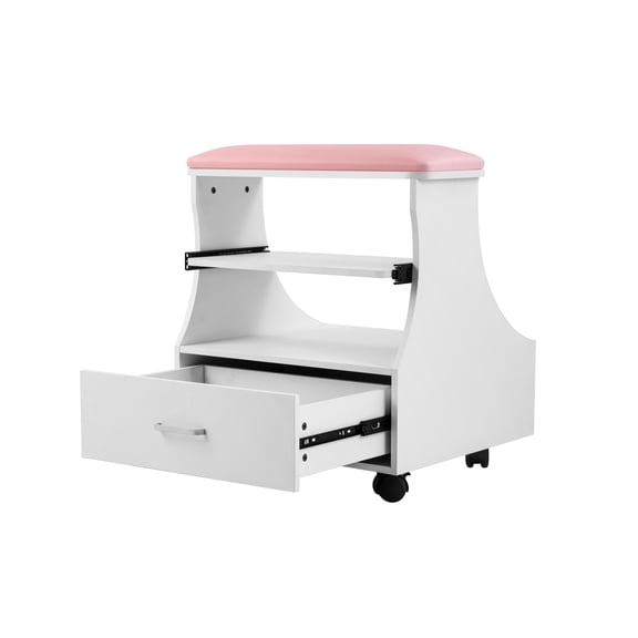 Pedicure Foot Rest Cart with Wheels & Cushion, Salon Manicure Pedicure Stool Foot Stand, Essential Nail Art Tech Tool with Drawer for Spa, Massage & Home Use