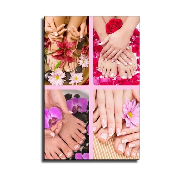 Pedicure Salon Sign Wall Art, Nail Art Studio Canvas Print, Vintage Style Beauty Salon Decor for Spa, Nail Tech Station, Living Room and Bathroom