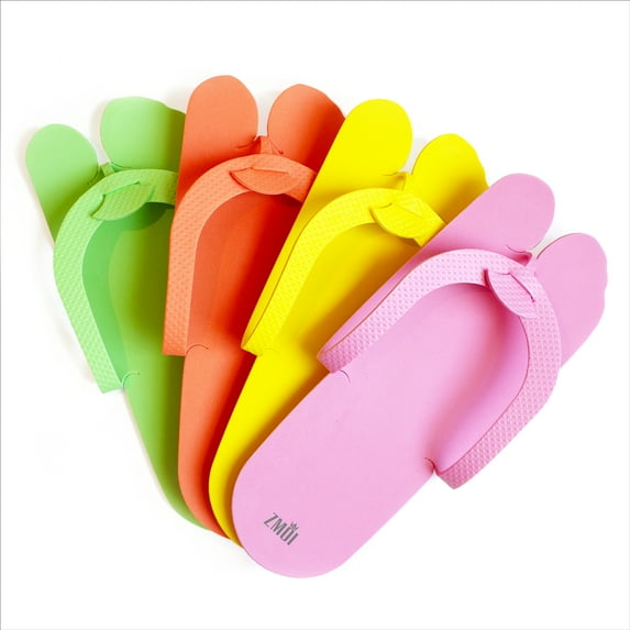Pedicure Slippers – EVA Foam 12 Pairs – One Size Fits All Disposable Anti-Slip Flip Flops for Pedicure – Comfortable and Safe – 4 Fun Colors – Ideal for Spa, Nail Salon