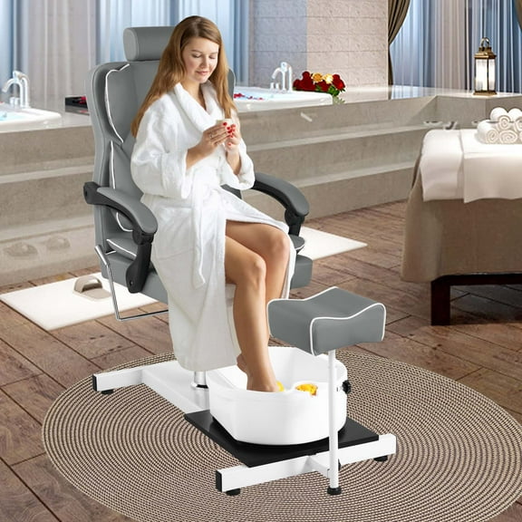 Pedicure Station No Plumbing, Hydraulic Lift Pedicure Chairs with Stool & Bubble Massage Foot Bath, 360 Swivel Pedicure Chair, Height Adjustable Pedicure Unit Station - Grey
