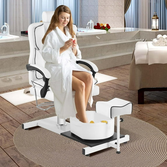 Pedicure Station No Plumbing, Hydraulic Lift Pedicure Chairs with Stool & Bubble Massage Foot Bath, 360 Swivel Pedicure Chair, Height Adjustable Pedicure Unit Station-Pink