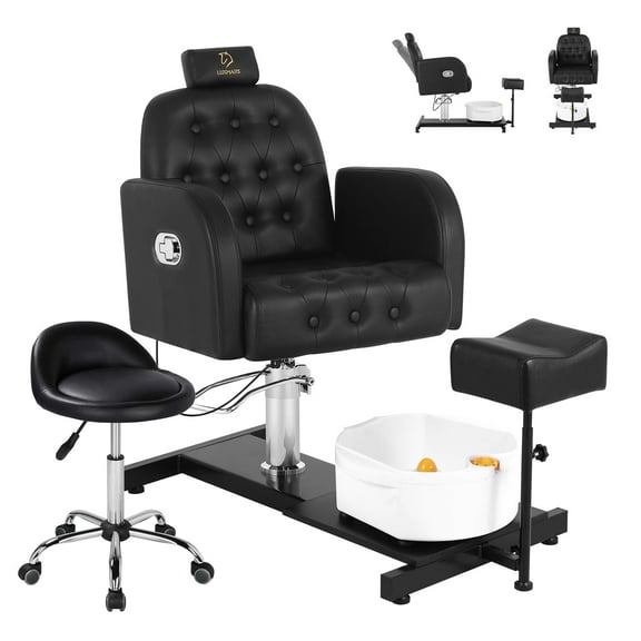 FAYEAN 360° Swivel No Plumbing Nail Salon Chair, Adjustable Pedicure Station with Footrest and Stool for Manicure Pedicure