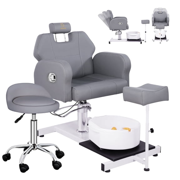 FAYEAN Professional Pedicure Station, Reclining Adjustable Swivel Chair with Massage Foot Basin and Stool, No Plumbing Needed