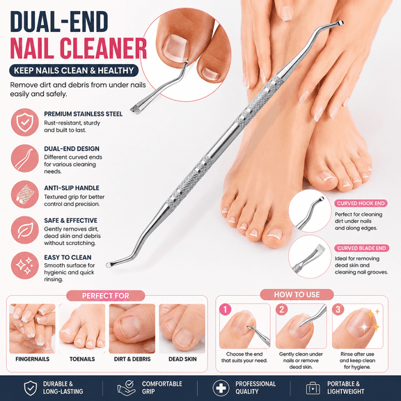 Pedicure Tools for Feet, 3-Pack Stainless Steel Ingrown Toenail Tool Set, Double Ended Nail Cleaner, Professional Pedicure Kit, Precision Nail Tools for Cuticle and Nail Care