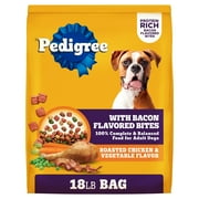 Pedigree Adult Dry Dog Food Roasted Chicken & Vegetable Flavor With Bacon Flavored Bites, 18 lb. Bag