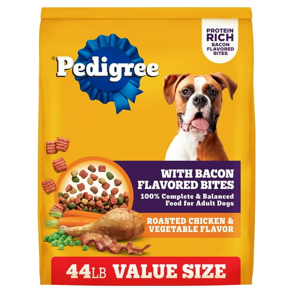 Pedigree Adult Dry Dog Food, Roasted Chicken And Vegetable Flavor With Bacon Flavored Bites, 44 Lb Bag