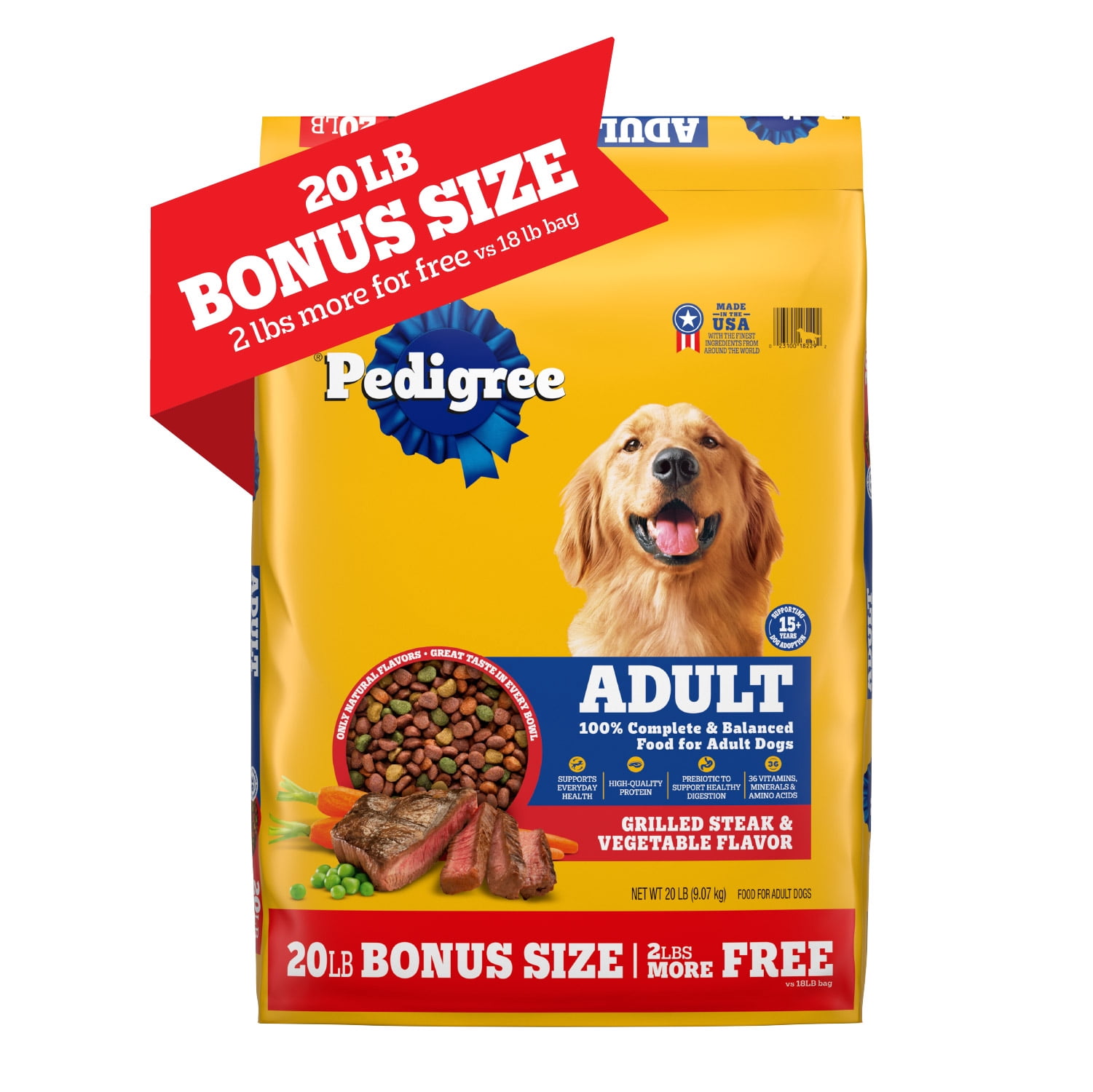 Pedigree Adult Dog Food with Grilled Steak & Veggies – 20 lb Bag