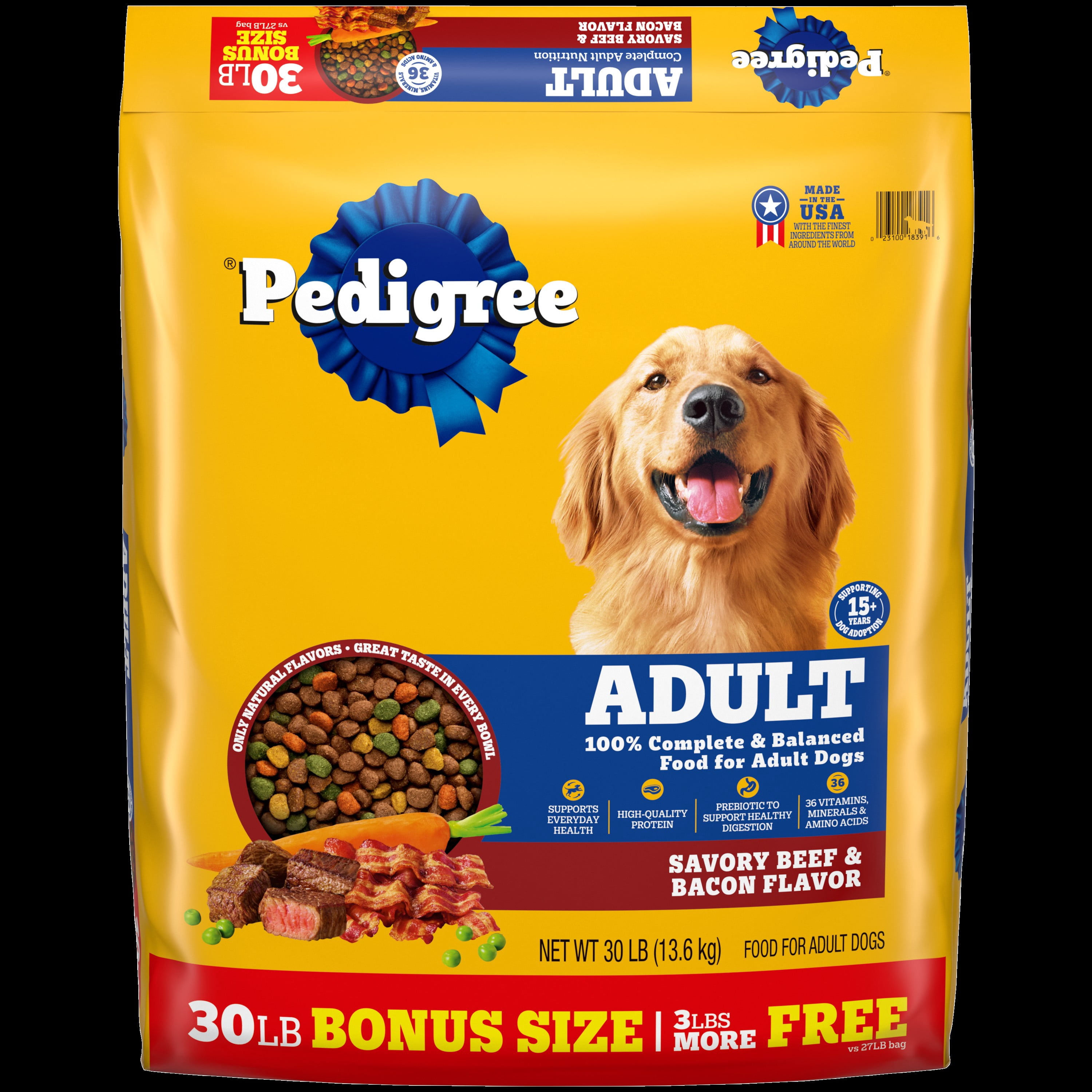 Pedigree Adult Savory Beef & Bacon Flavor 30bs Bonus Size
