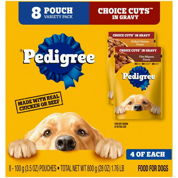 Pedigree Choice Cuts In Gravy Adult Soft Wet Dog Food Variety Pack, 3.5 oz Pouches, 8 Count