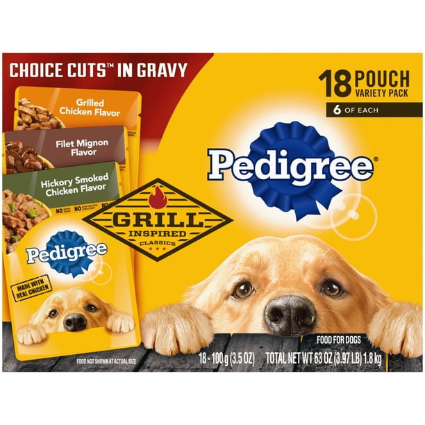 PEDIGREE CHOICE Cuts in Gravy Grill Inspired Classics Wet Dog Food Variety Pack 18 3.5 oz Pouches Walmart Business Supplies